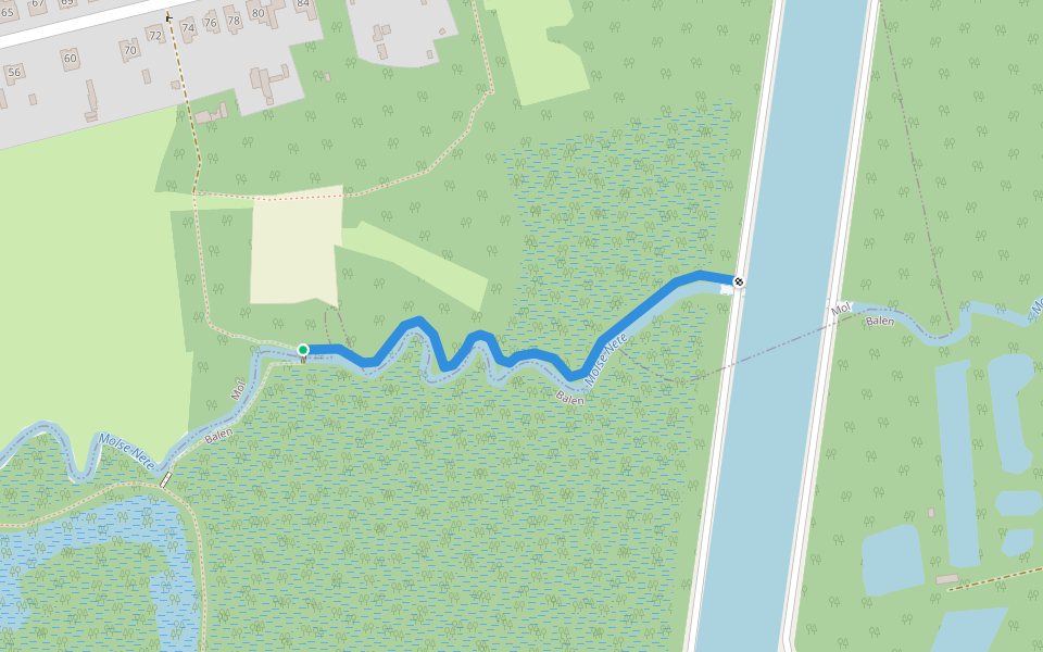 Niet toegankelijk wegens hoge waterstand walking route map in Mol