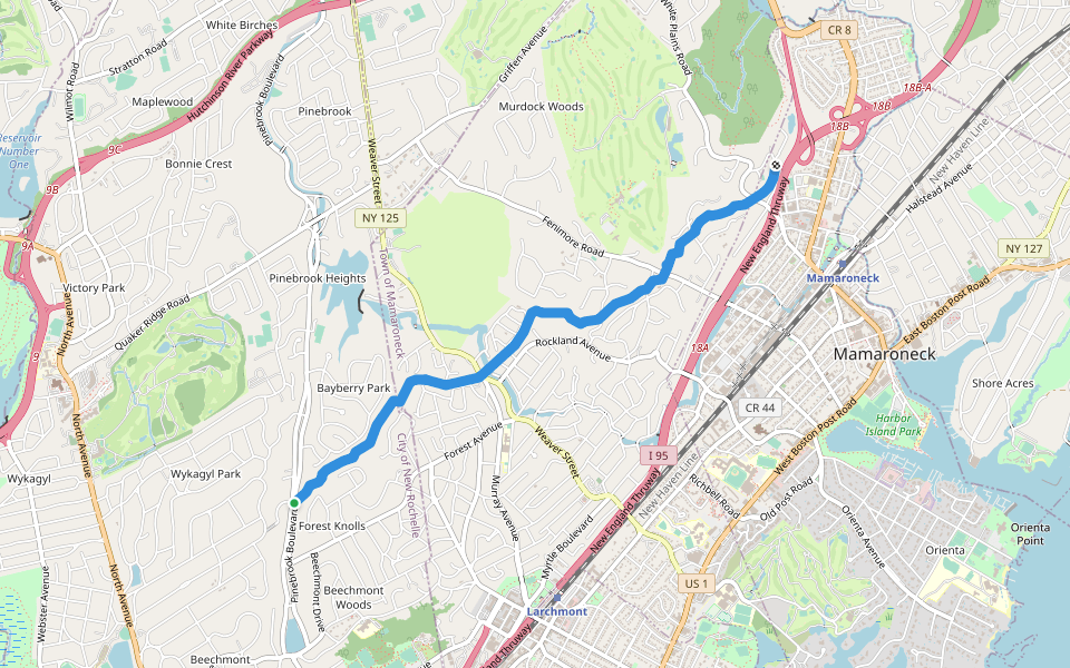 Leatherstocking Trail walking route map in New Rochelle