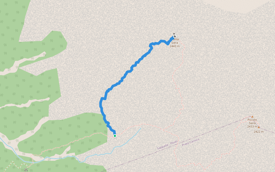 Monte Siera - Canalone Nord Ovest walking route map in Sappada
