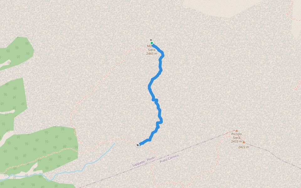 Monte Siera - Canalone Sud walking route map in Sappada
