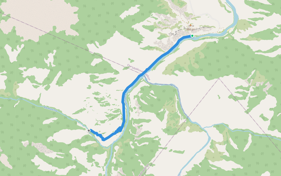 Иня - Тюнгур walking route map in Озерное (майминский)