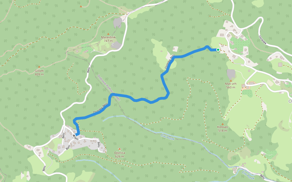 Osredek-Belo walking route map in Osredek pri Dobrovi