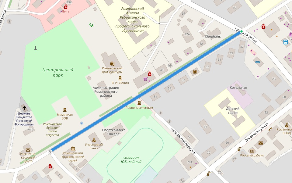 Советская улица walking route map in Романово (романовский)