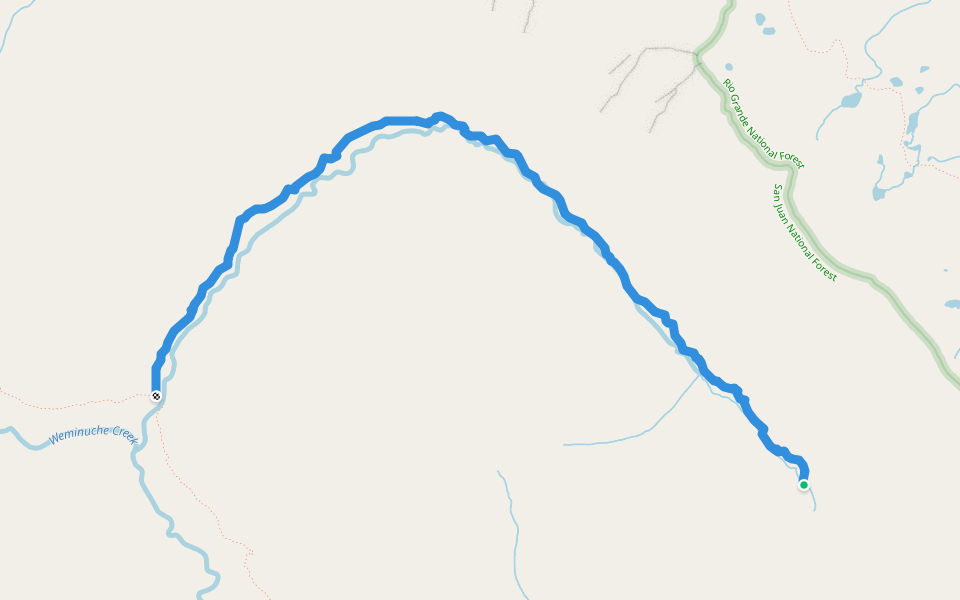 East Fork Weminuche Trail (659) walking route map in Chimney Rock