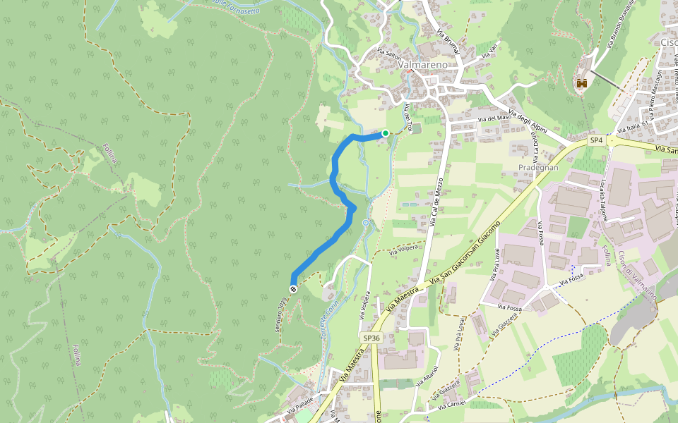 sentiero 1029 walking route map in Valmareno