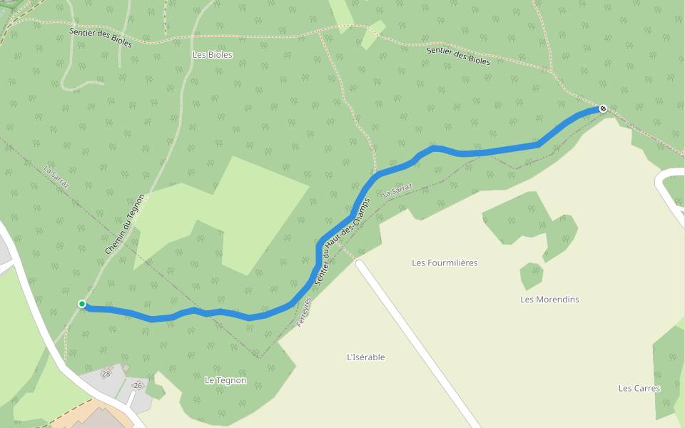 Sentier du Haut-des-Champs walking route map in Ferreyres