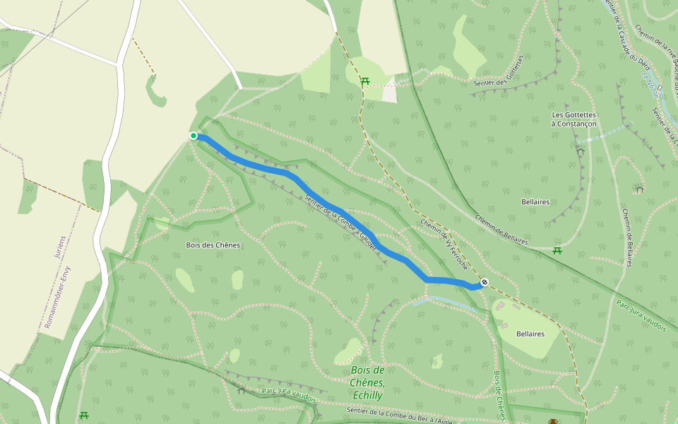 Sentier de la Combe à Gaudet walking route map in Romainmôtier-Envy