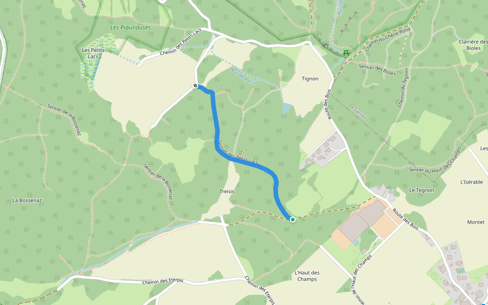 Sentier des Petits Lacs walking route map in Ferreyres