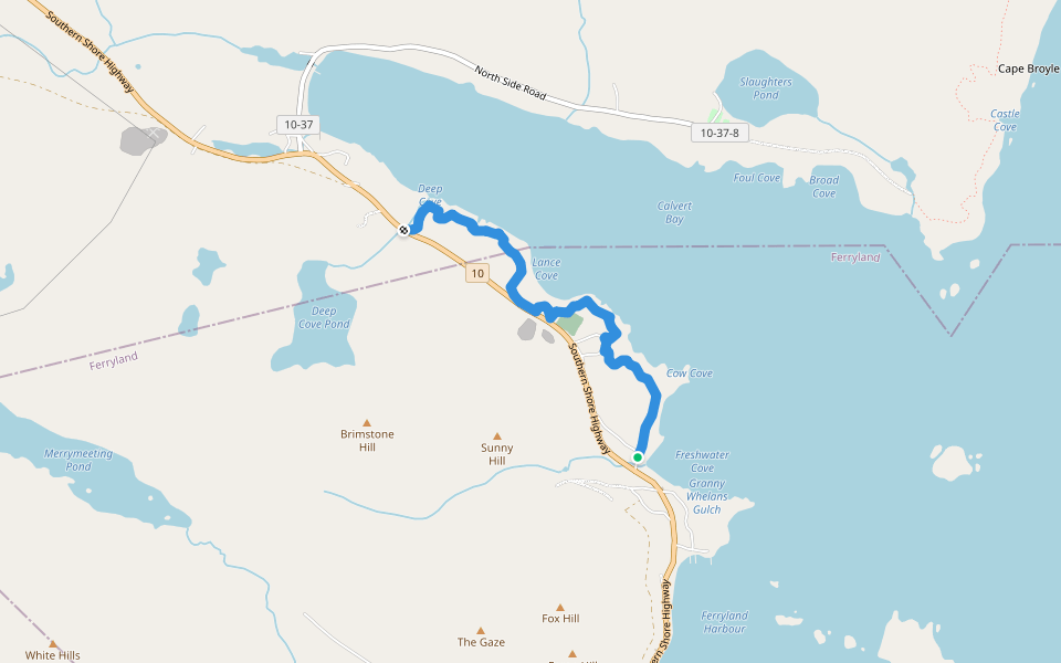 Caplin Bay Path walking route map in Ferryland