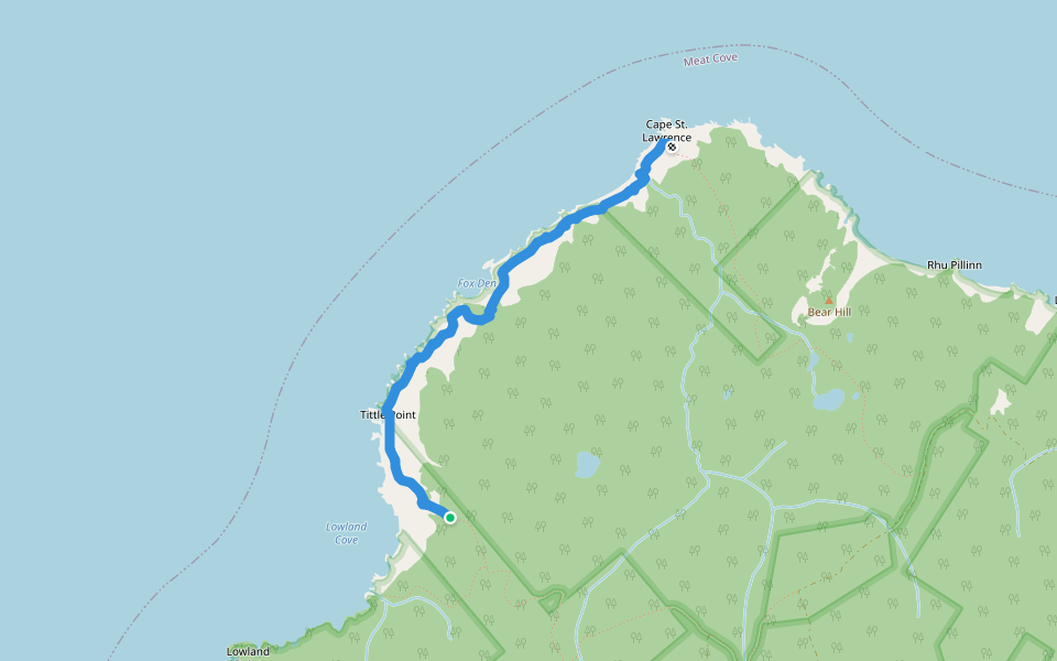 Lowland-Cove to Cape St.Lawrence walking route map in Pleasant Bay