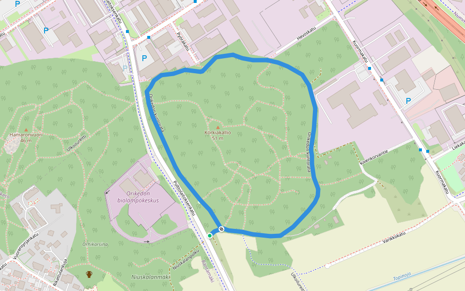 Orikedon kuntorata walking route map in Turku