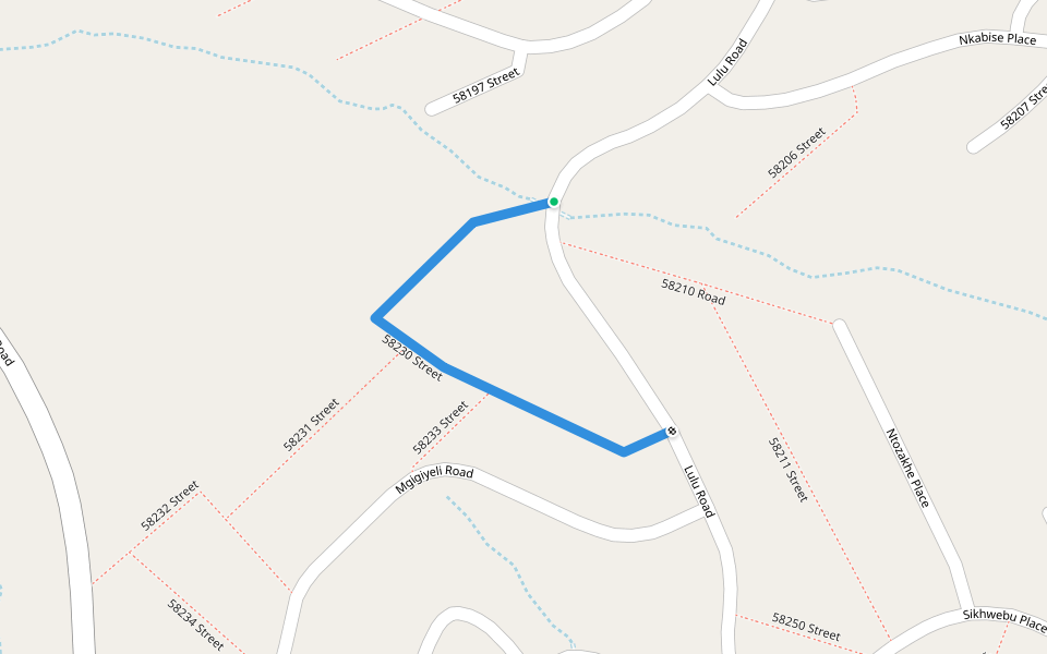 58230 Street walking route map in Folweni