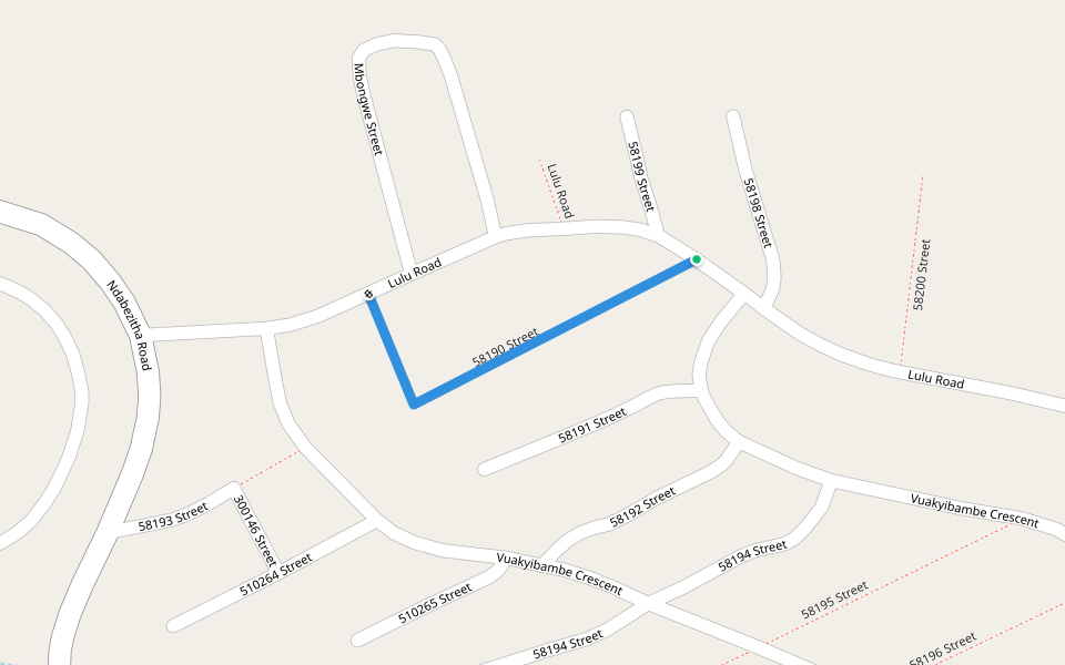 58190 Street walking route map in Folweni