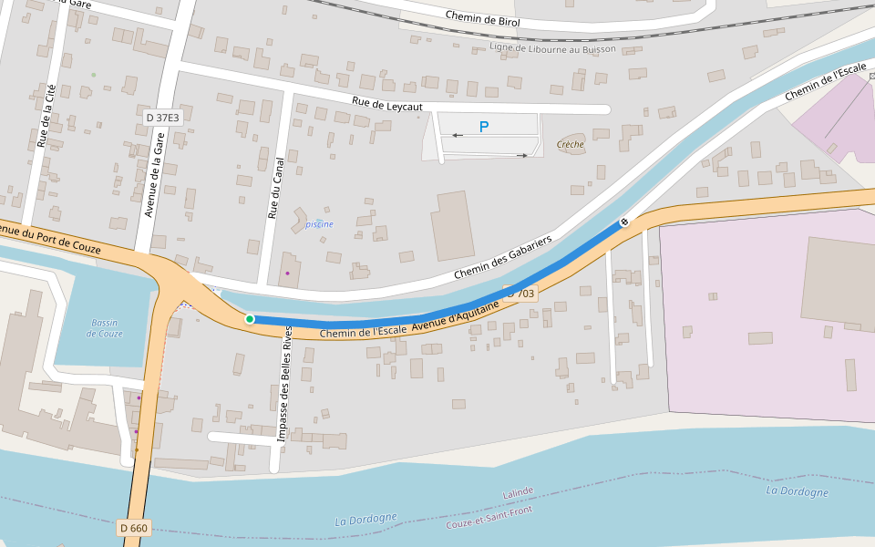 Chemin de l'Escale walking route map in Lalinde