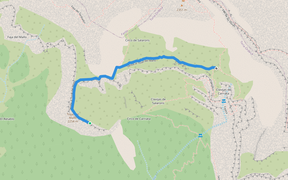 Senda al Tozal del Mallo walking route map in Torla-Ordesa