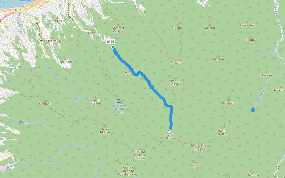 Aorai walking route map in Pirae