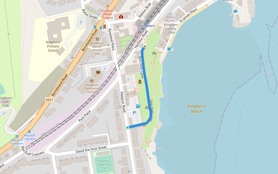 Doo Dells Lane walking route map in Kinghorn