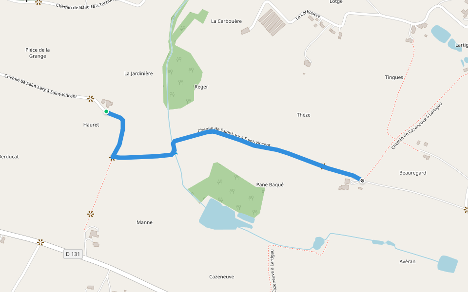 Chemin de Saint-Lary à Saint-Vincent walking route map in Saint-Vincent-de-Lamontjoie