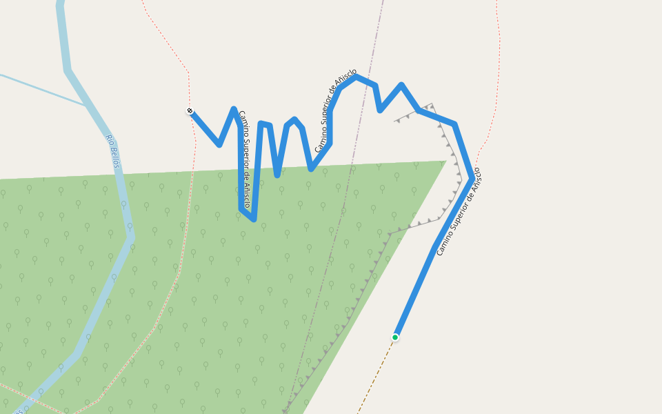 Camino Superior de Añisclo walking route map in Puértolas
