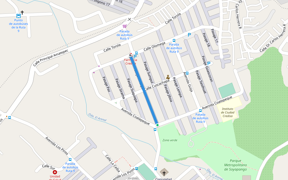 Pasaje Tihuapa walking route map in Soyapango