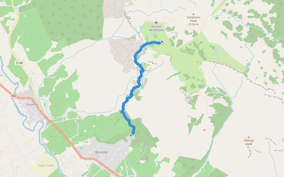 Boma Path walking route map in Mulanje