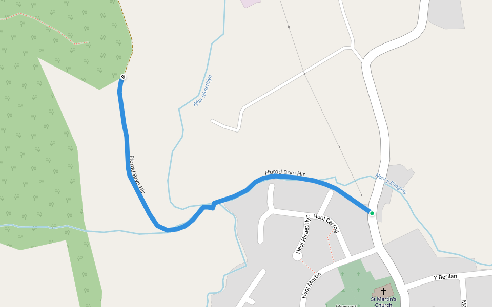 Ffordd Bryn Hir walking route map in Eglwys-bach