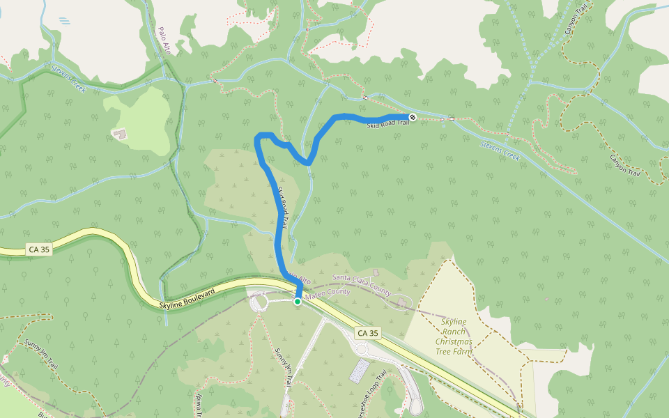 Skid Road Trail walking route map in La Honda