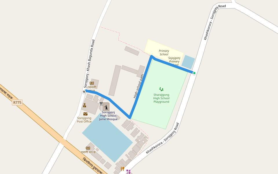 High school path walking route map in Sarajgonj