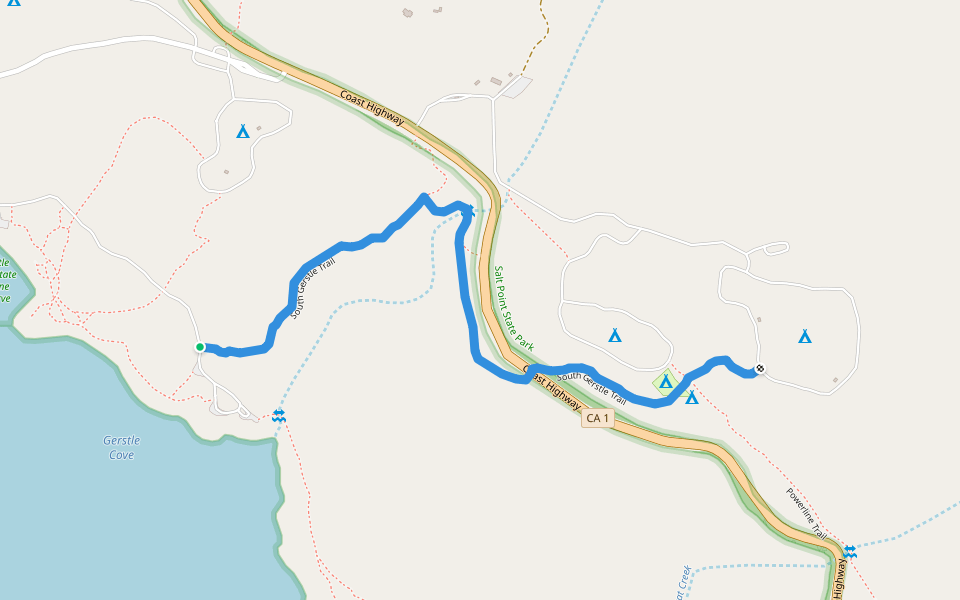 South Gerstle Trail walking route map in Jenner