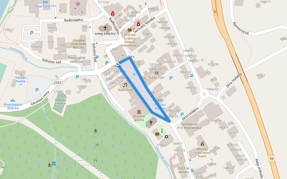 Hviezdoslavovo námestie walking route map in Dolný Kubín