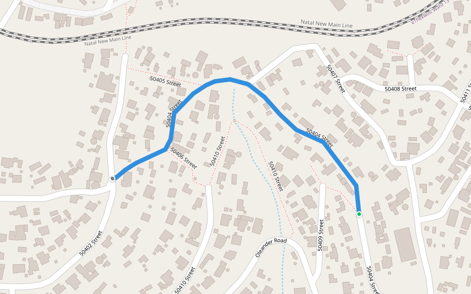 50404 Street walking route map in Pinetown
