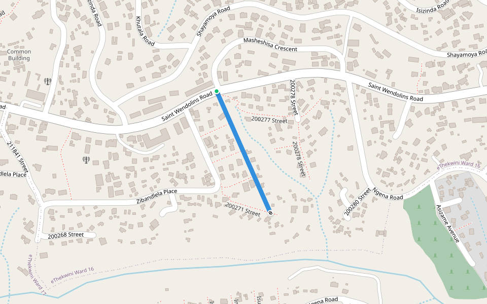 200272 Street walking route map in Pinetown