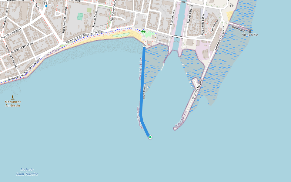 Jetée Ouest walking route map in Saint-Nazaire