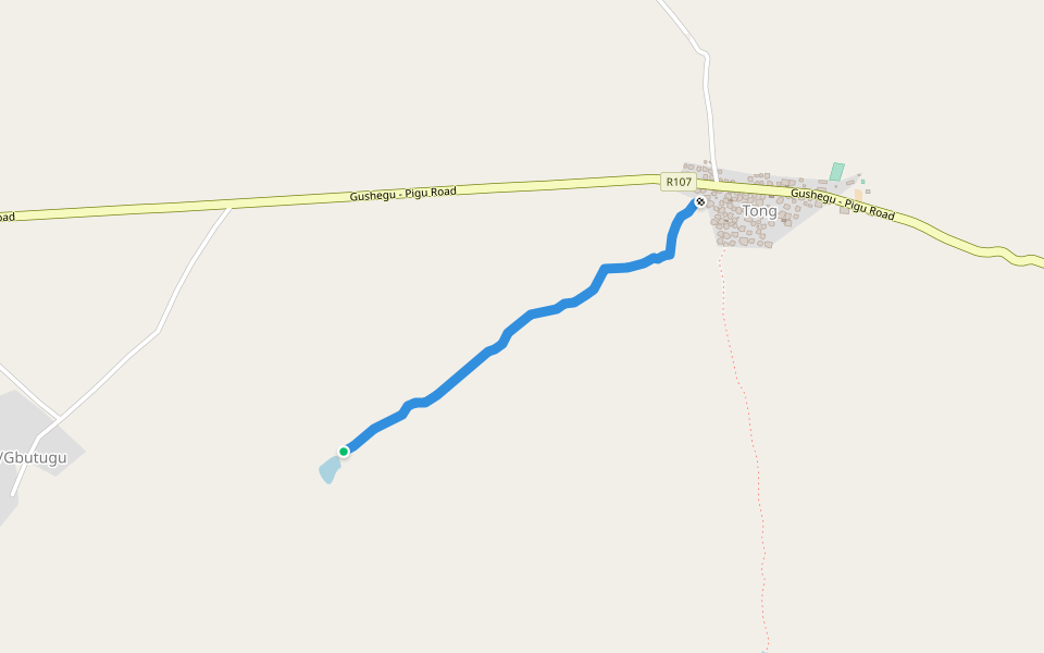 Gbutugu dam footpath walking route map in Tong