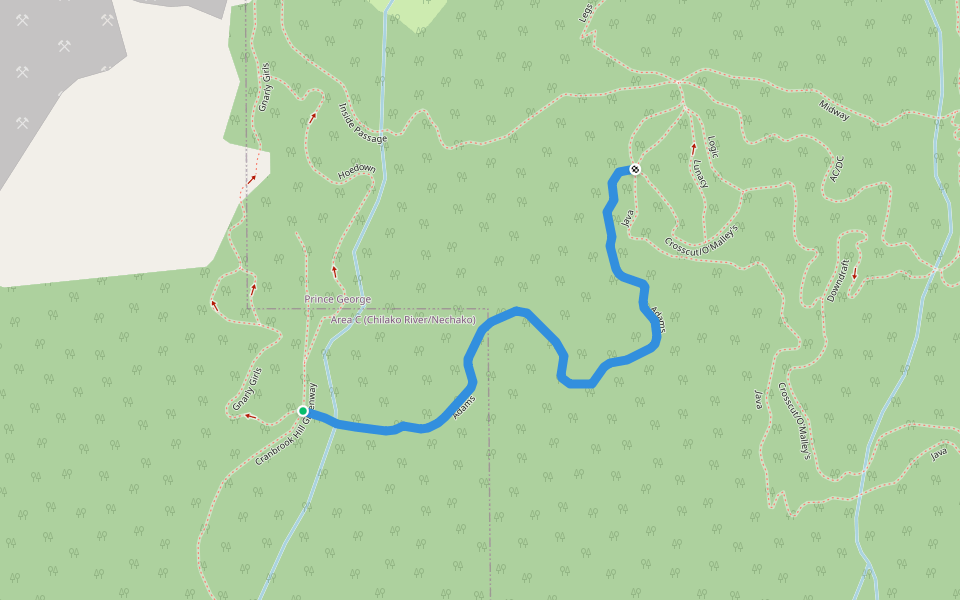 Adams walking route map in Prince George