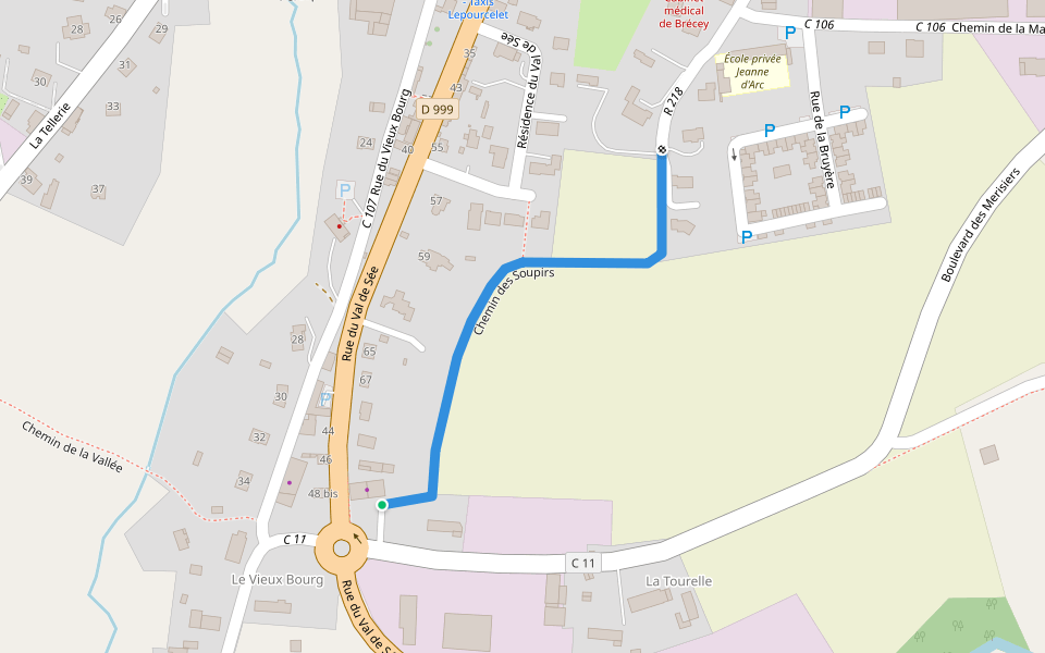 Chemin des Soupirs walking route map in Brécey