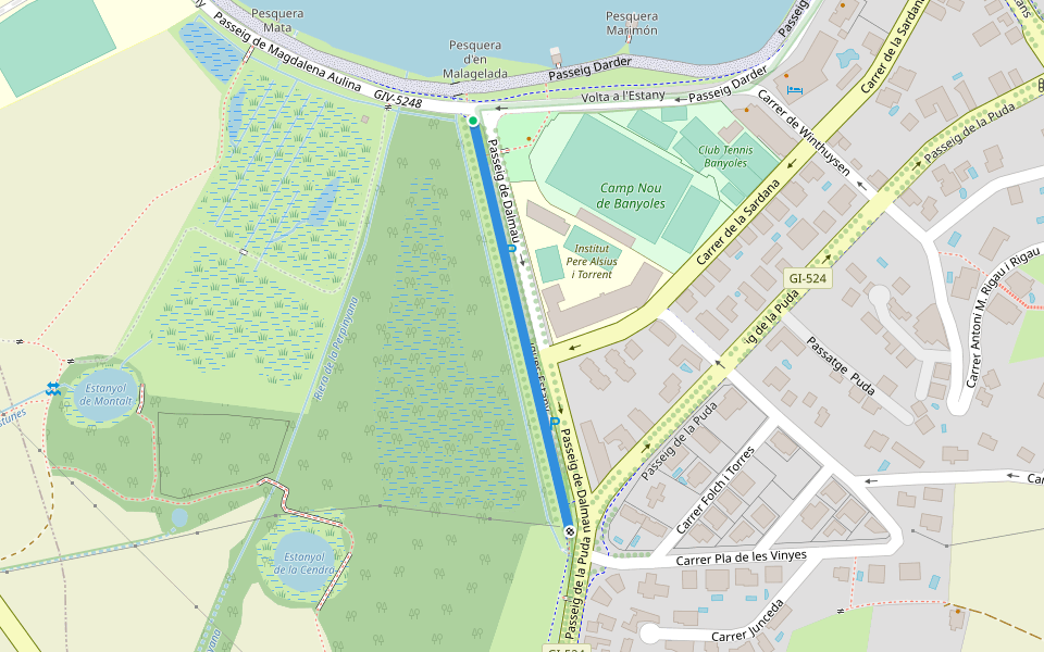 Passeig de Dalmau walking route map in Banyoles