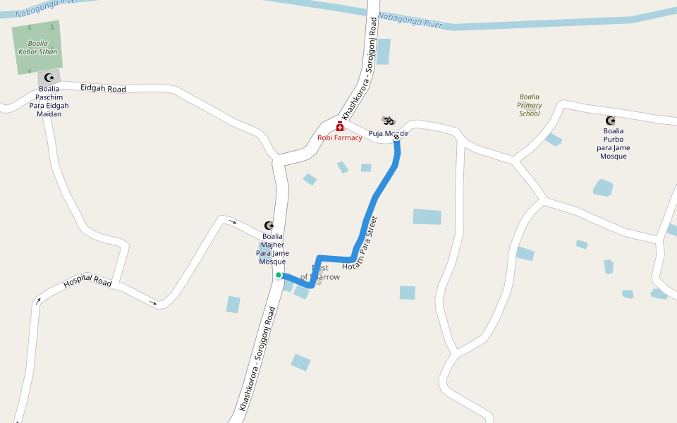 Hotath Para Street walking route map in Sarajgonj