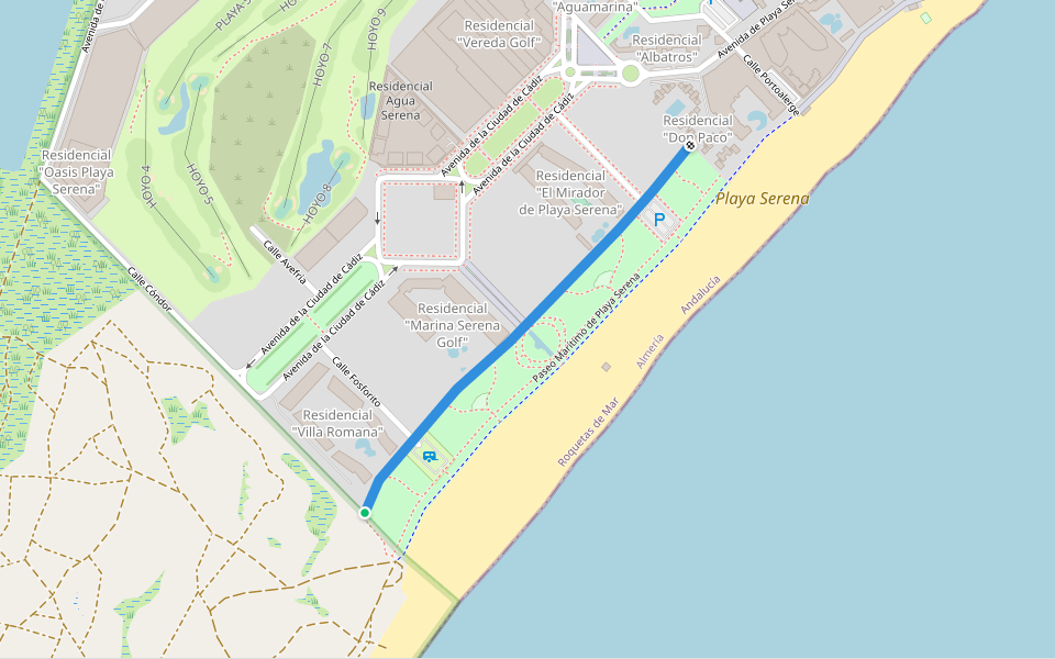 Paseo de Manolo Escobar walking route map in Roquetas de Mar
