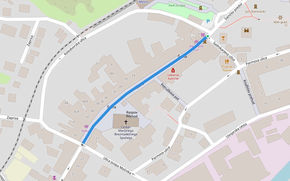 Šutna walking route map in Kamnik