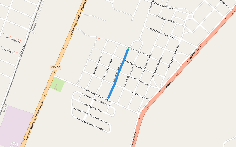 Calle Gabino Barrera walking route map in Colonia Venustiano Carranza