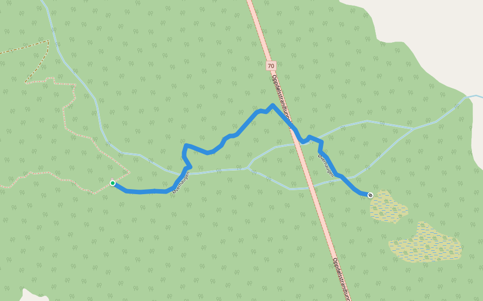 Øverhaugen walking route map in Mo