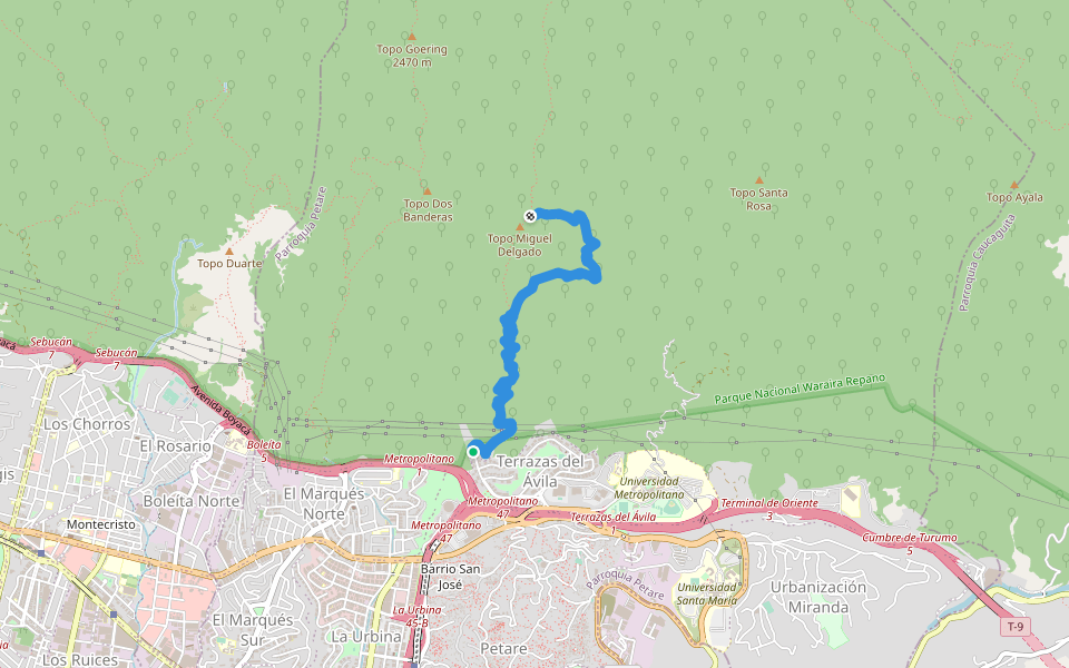 PGP Galindo - Rancho Miguel Delgado walking route map in Caracas