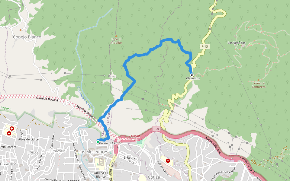 Clavelitos-Catuche walking route map in Caracas