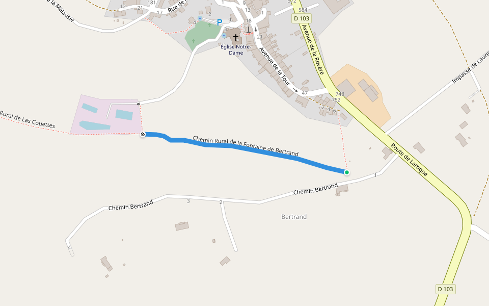 Chemin Rural de la Fontaine de Bertrand walking route map in Hautefage-la-Tour