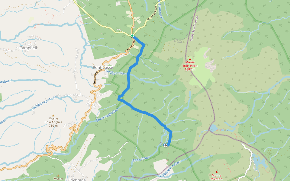Waitukubuli trail segment 4 walking route map in Pont Cassé