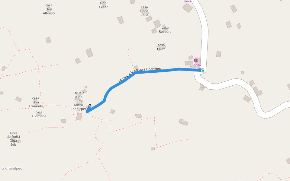 camino a la escuela Chahilpec walking route map in San Pedro Carchá