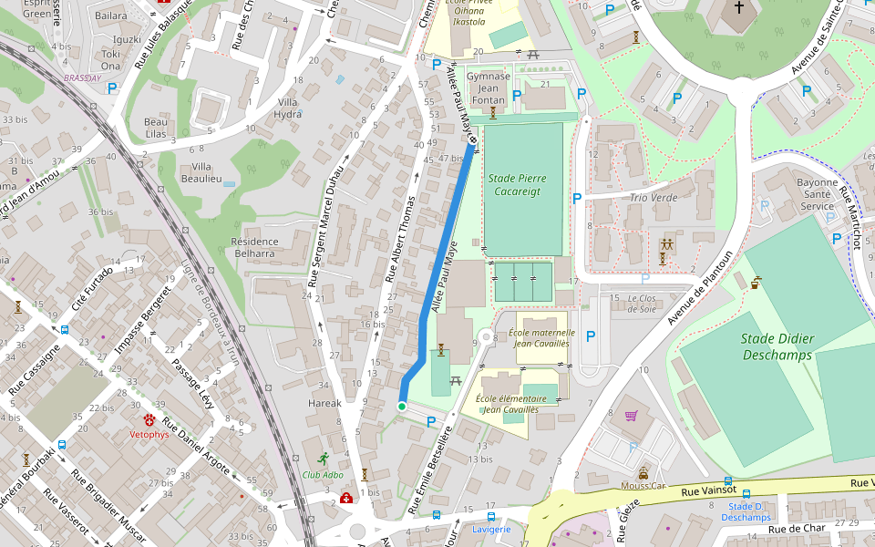Allée Paul Maye walking route map in Bayonne