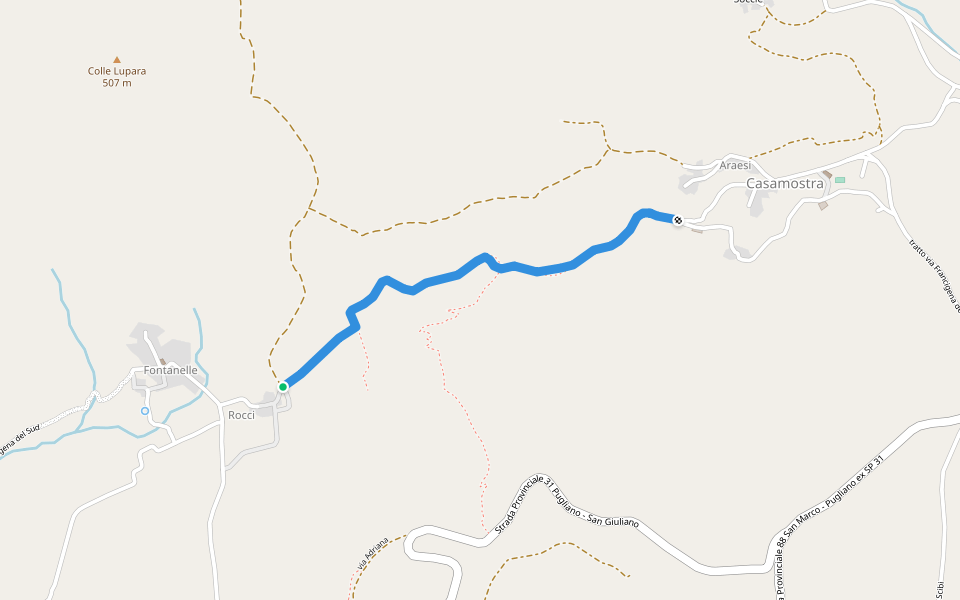Sentiero Fontanelle - Casamostra (francigena del Sud) walking route map in Fontanelle