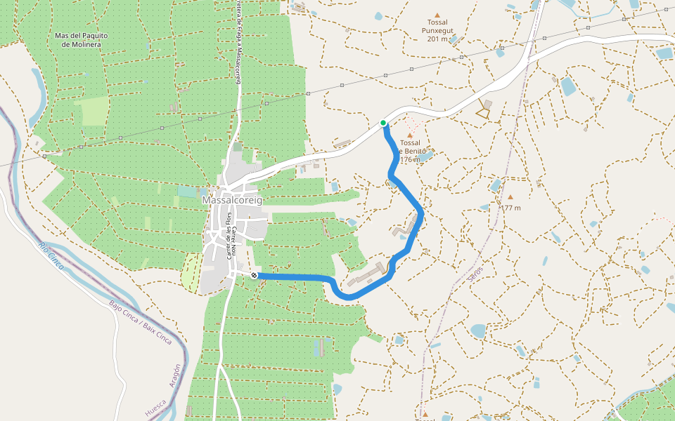 Camí del Barranquet walking route map in Massalcoreig